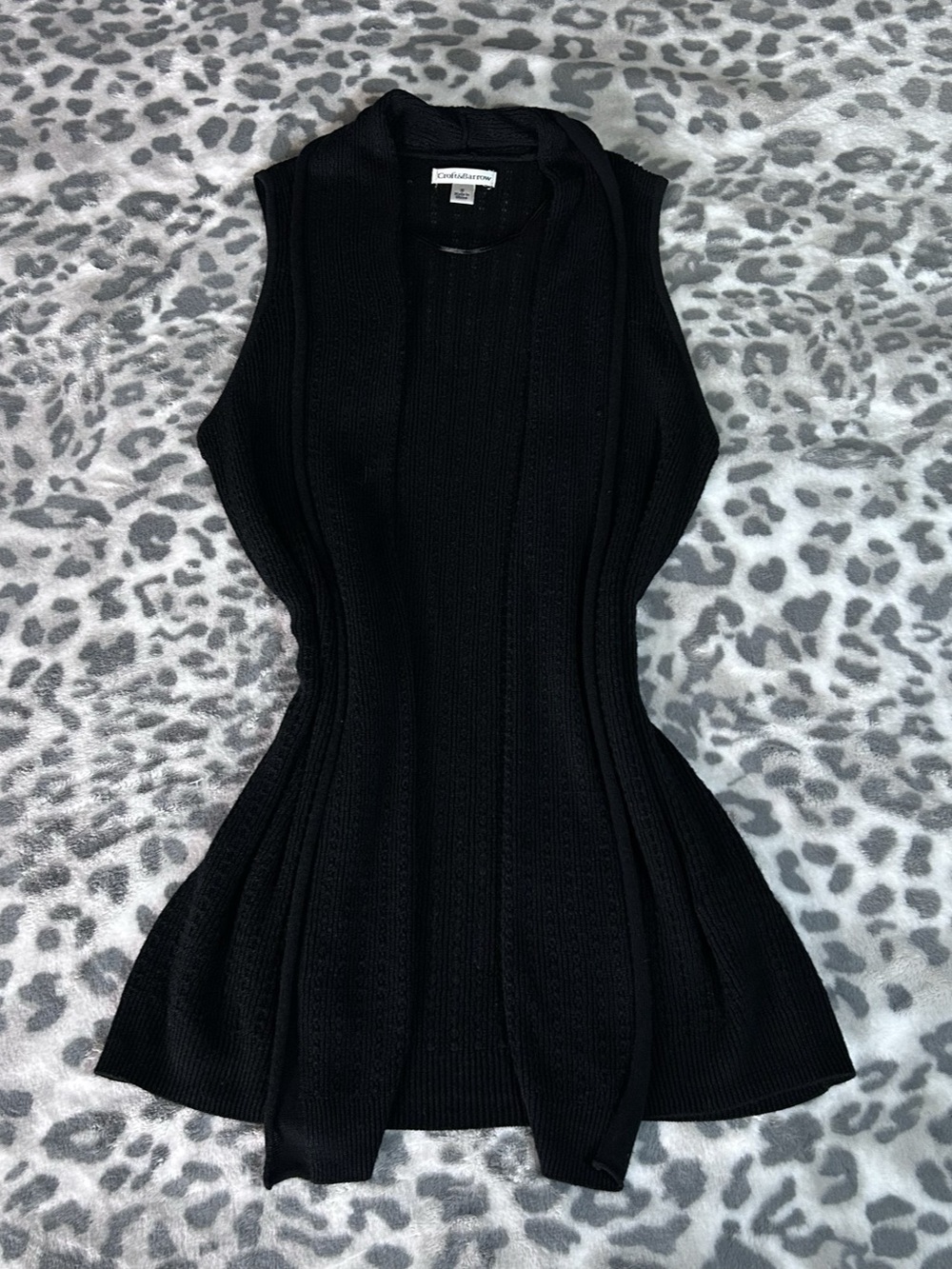 Croft & Barrow Black Knit Open Front Vest Size Small